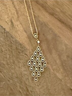 Pandora Silver Teardrop Mosaic Pendant Necklace 32 inch chain